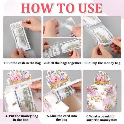 Mothers Day Money Box for Cash Gift Pull, Money Pull Box Gift Best Mom Ever, Funny Mothers Day Money Pull Box, Happy Mother’s Day Box for Cash with Pull Out Card DIY Set from Daughter Son (Watercolor)