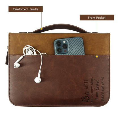 GraduatePro Bible Case Large Leather with Zip Handle for Men Women Book Bag Church Study Durable Christian Brown-Cross