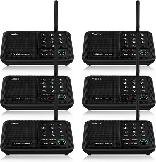 Wuloo Intercoms Wireless for Home 5280 Feet Range 10 Channel 3 Code, Wireless Intercom System for Home House Business Office, Room to Room Intercom, Home Communication System (6 Packs, Black)