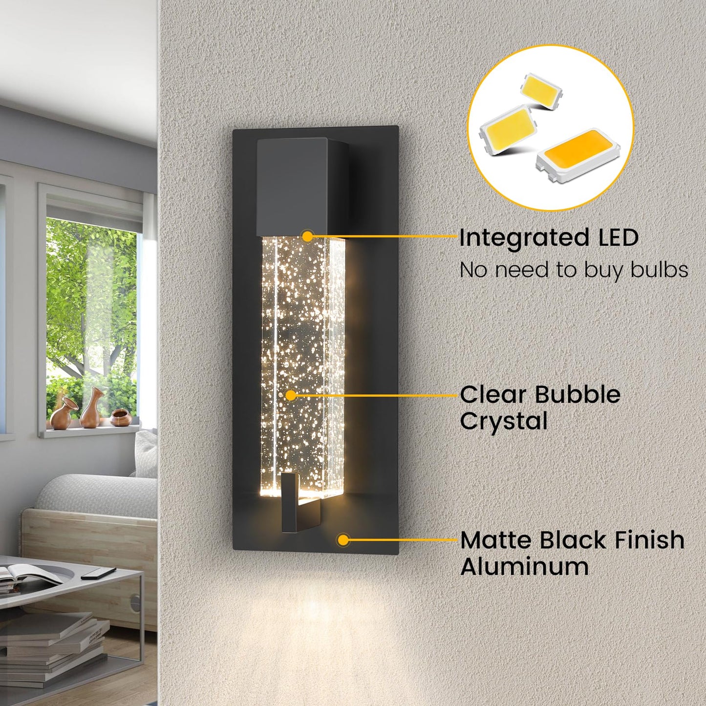 WOSHITU LED Wall Sconce Light: 11 Inch Black Modern Sconces Wall Lighting 3000K Dimmable Crystal Wall Lamps Indoor Bathroom Sconce Wall Mount Light Fixtures for Living Room/Bedroom/Hallway