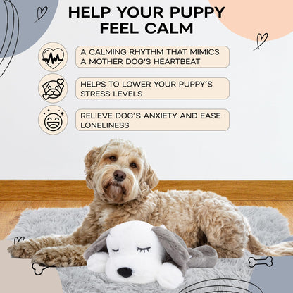 LUNA + RUFUS Upgraded Heartbeat Puppy for Dogs with Blanket, Heat Packs and Chew Toy - Pet Anxiety Relief and Calming Sleep Aid - Perfect Dog Stuffed Animal for Behavioral Crate Training - Dog Toys