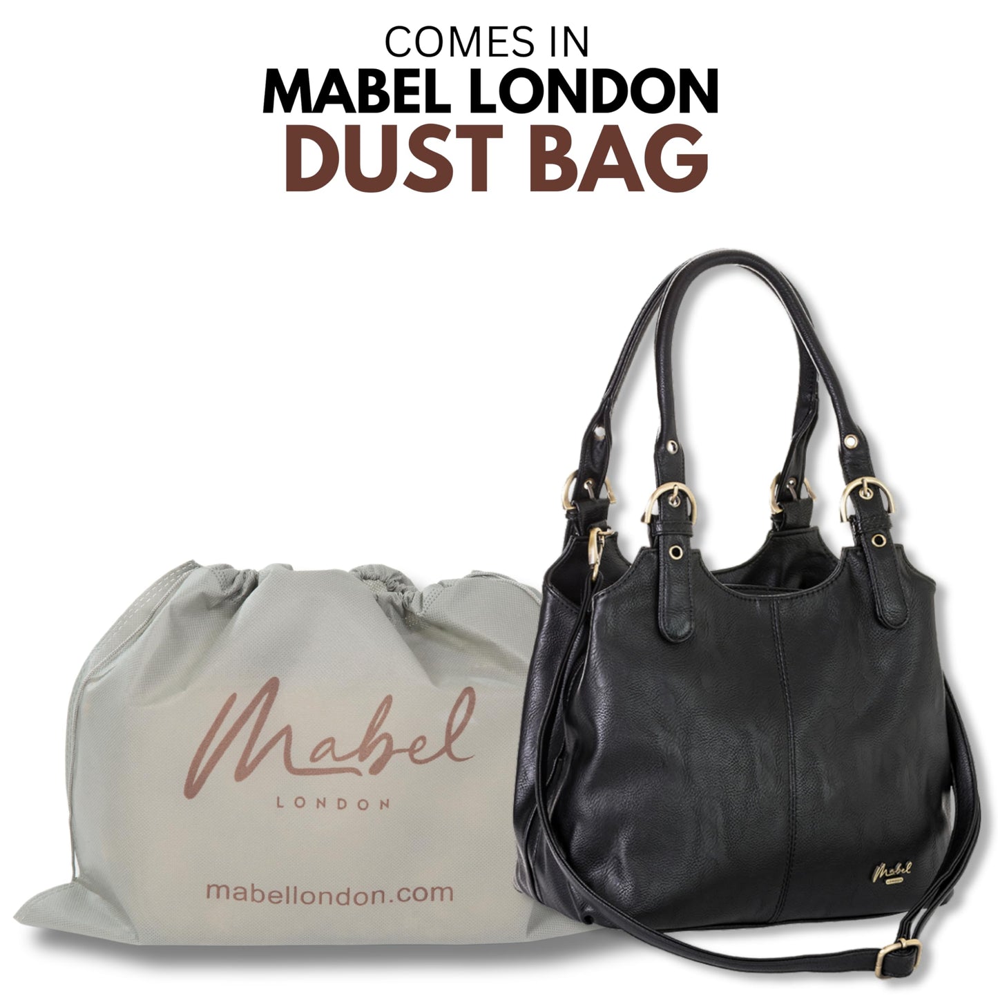 Mabel London Womens Multiple Compartments Handbag - Medium Size Bag with a Long Shoulder Strap - AMELIA (Black)