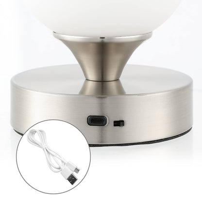 JONATHAN Y 6.13" Nickel/White Modern Cordless Rechargeable LED Table Lamp, Frosted White Glass Shade, Touch Dimmable Mini Accent Light for Bar, Bedroom, Nightstand (JYL7112B)