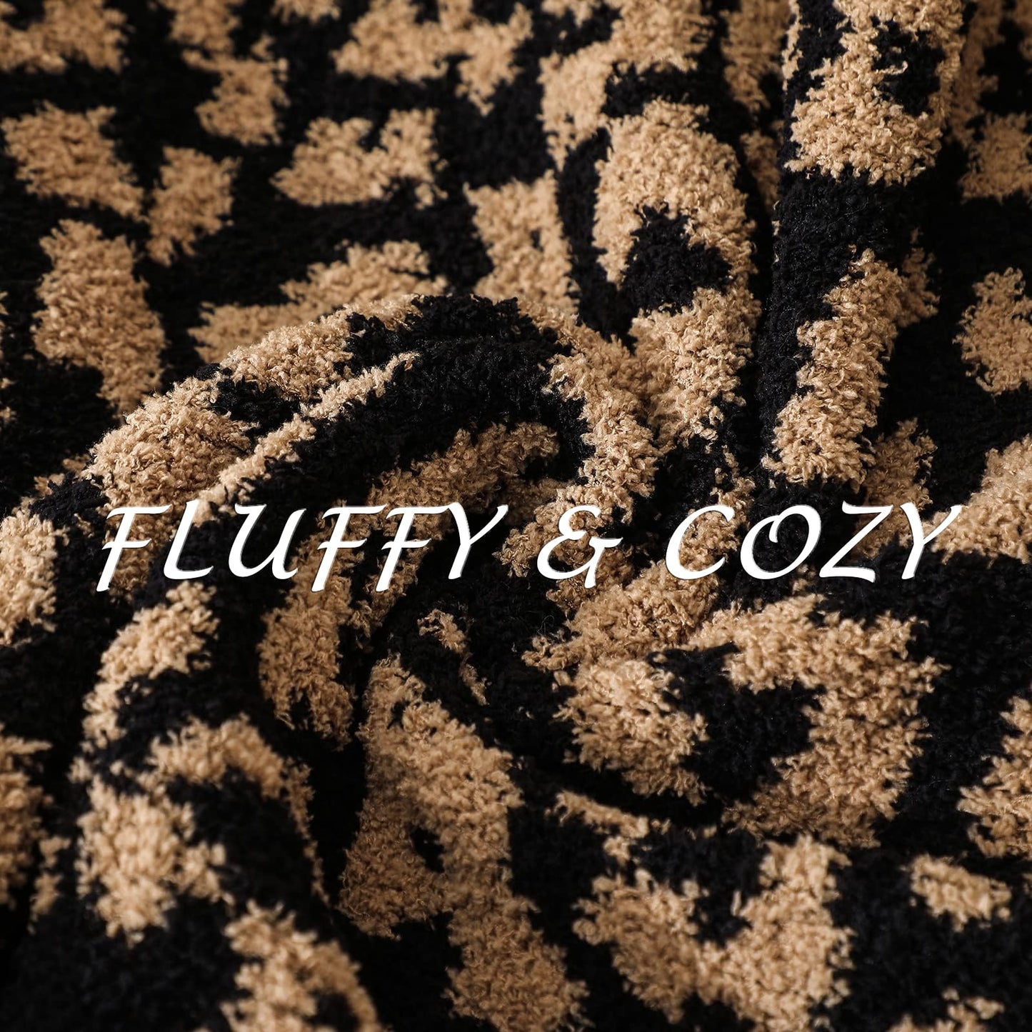 bearberry Fuzzy Leopard Knitted Throw Blanket Soft Cozy Warm Microfiber Blanket for Couch Sofa Bed Travel(Graphite/Carbon, 50"x60")