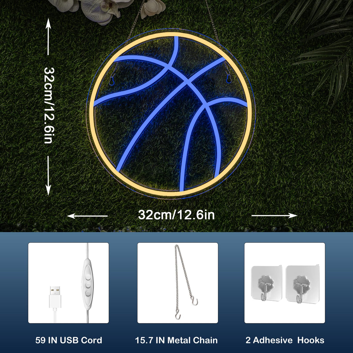 Wanxing Basketball Neon Signs Sport Neon Light Led Sign Neon Sign for Bedroom Led USB Powered Switch Light up Sign Neon Sign for Wall Decor Bedroom Christmas Birthday Signs Kids Gift (Blue Yellow)