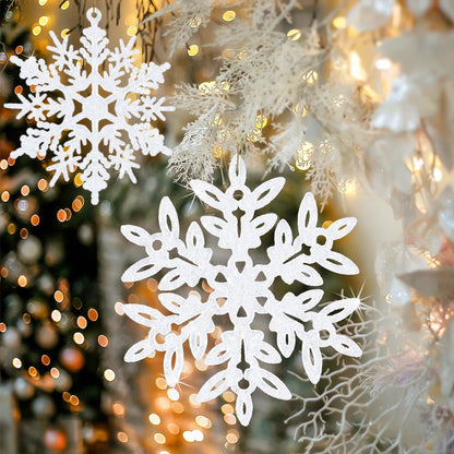 kockuu 49Pcs Christmas Ornaments Snowflake Decorations - White Glitter Christmas Ornaments Hanging Snowflakes for Winter Christmas Tree Wall Ceiling Window Ornaments