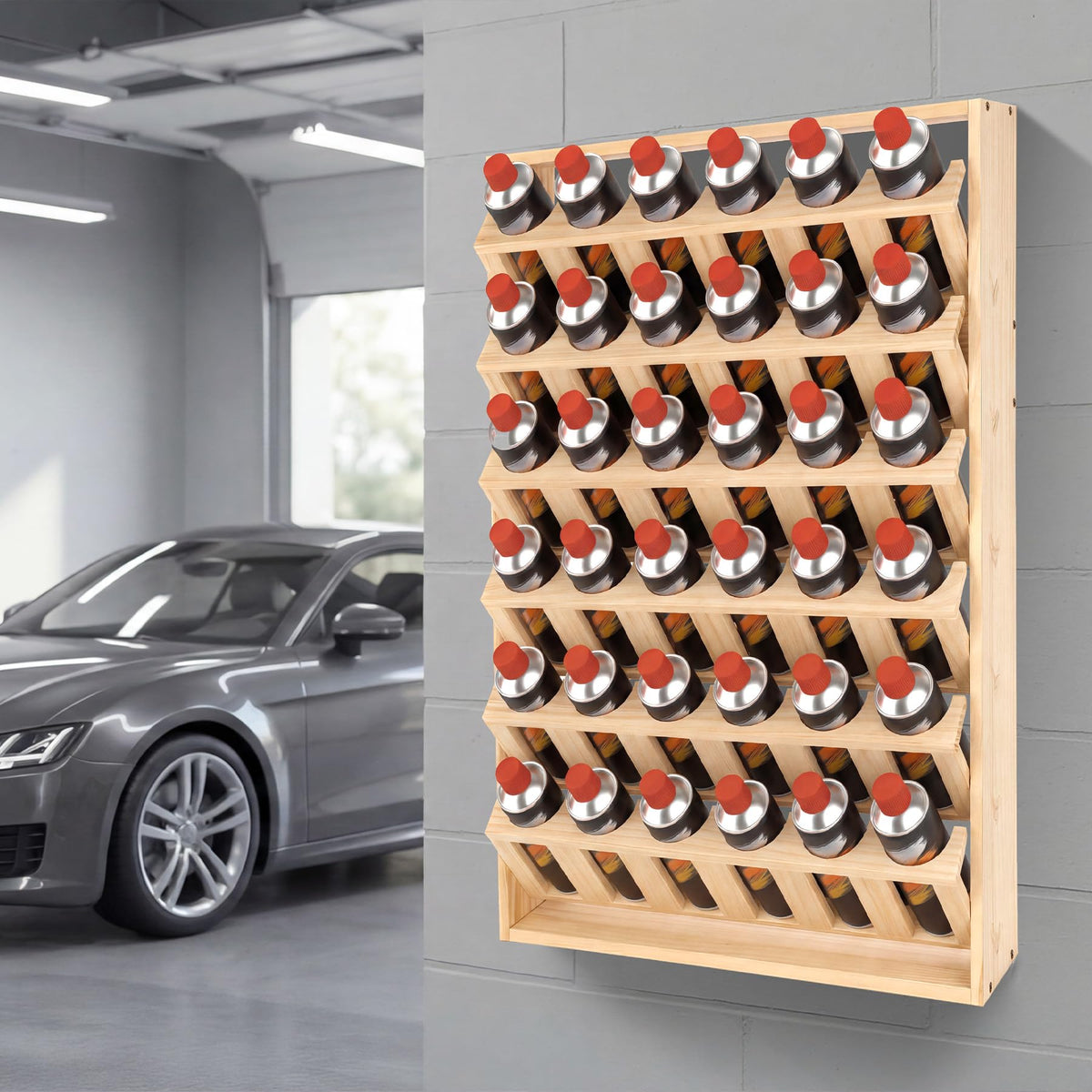 Sidasu 36 Can Spray Paint Can Holder, Wooden Spray Paint Storage Rack, Wall Mount Spray Can Organizer for Spray And Lube,6 Tier Paint Can Organizer for Garage/Workshop/Home