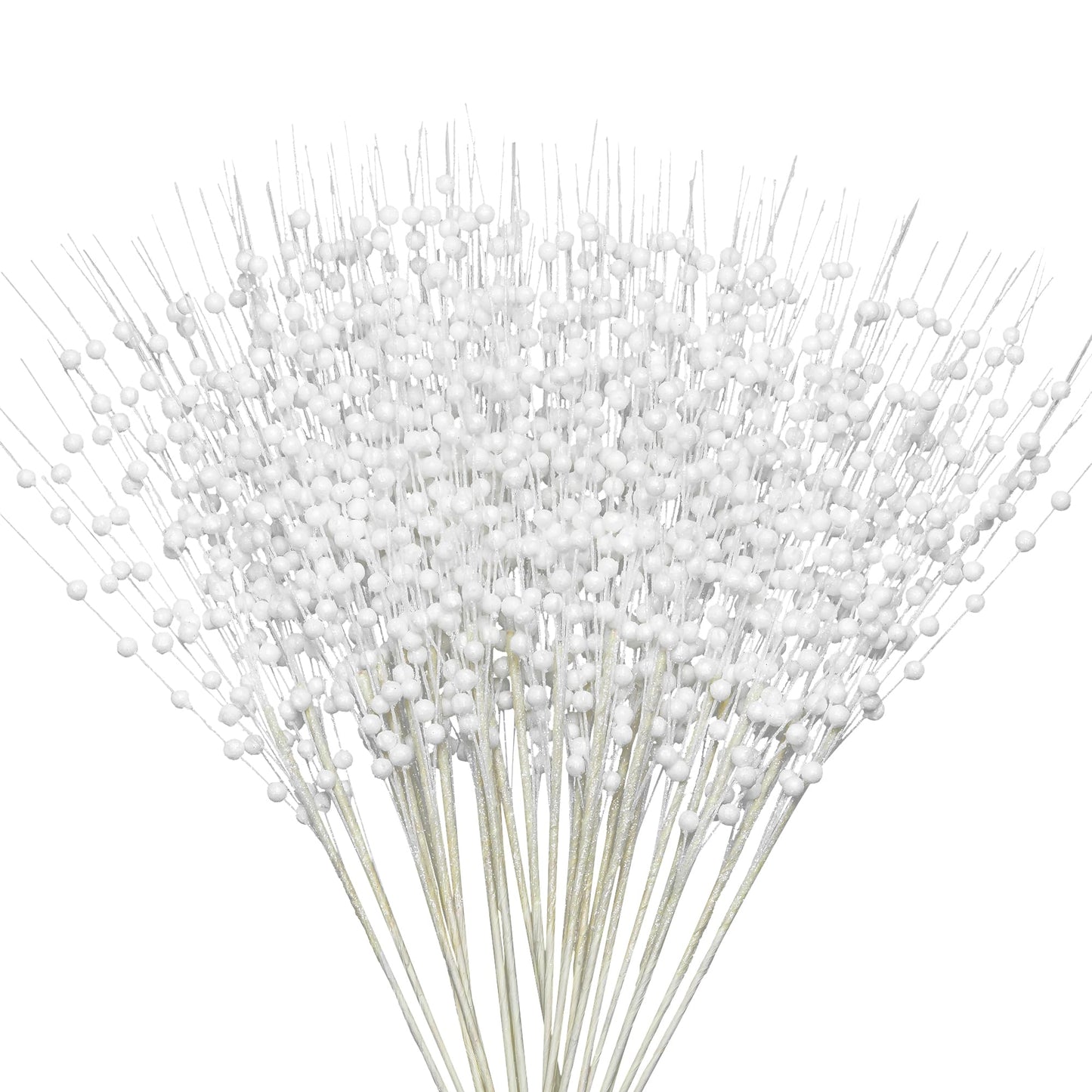 Joiedomi 24 Pcs Christmas Tree Berry Stem (White), Decorative Bead Sticks, Glittery Twigs, Picks, Branches for Christmas Tree, Small Vase, Holiday, Wedding, Party (17 Inches, White)
