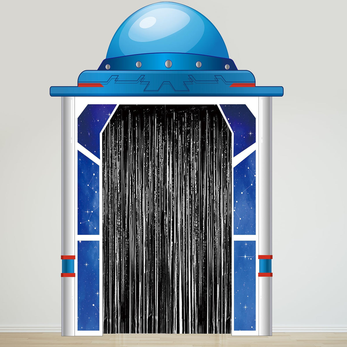 Space Ship Party Porch Banner Outer Space Theme Birthday Door Hanging Backdrop with Foil Fringe Curtains Astronaut Planet Photo Props Rocket Star Background Door Entryway Decor for Classroom Bedroom