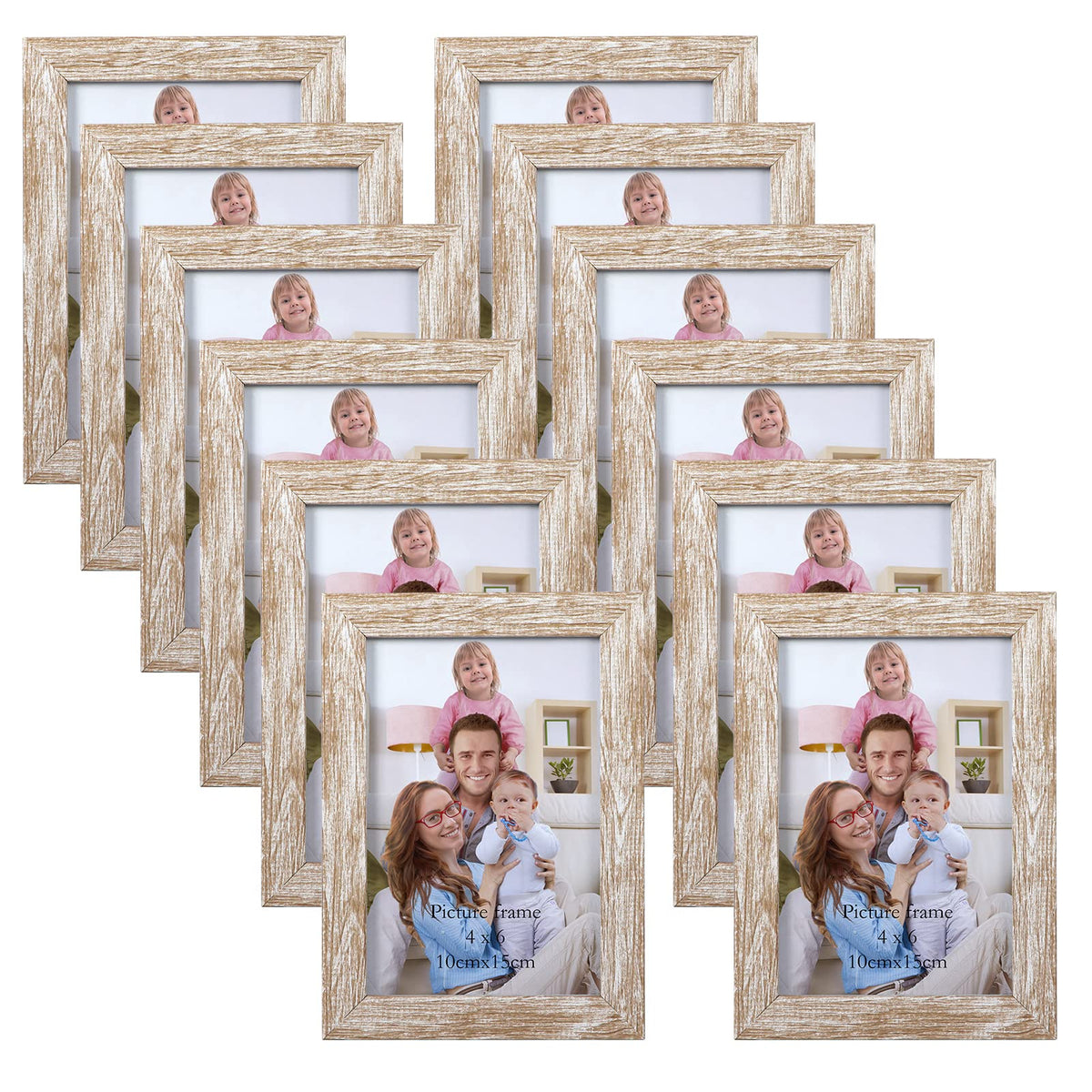 Giftgarden 4x6 Picture Frame Distressed Beige White Set of 12, Multi Rustic Wood Grain 4 by 6 Photo Frames Bulk for Wall or Tabletop Display