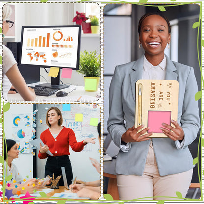 Kosiz 10 Set Employee Team Appreciation Gifts Bulk Wooden Motivational Sticky Note Holder with Notes and Ballpoint Pens Thank You Appreciation Gifts for Staff Employee Office Supplies