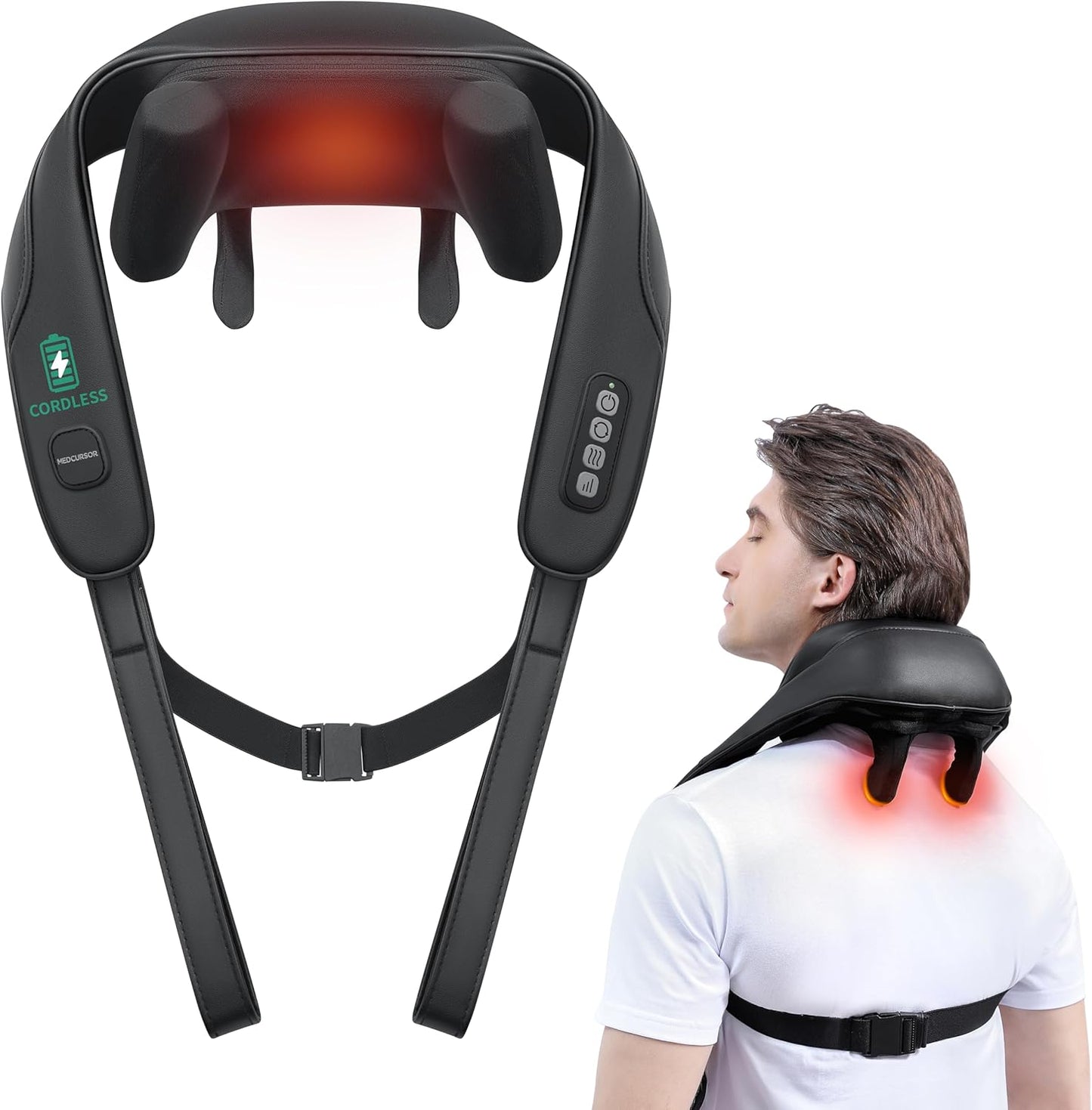 Medcursor Neck Massager, Cordless 4D 6 Massage Nodes Deep Tissue Kneading Massage for Pain Relief, Massager for Neck Back Shoulder, Office, Home & Car