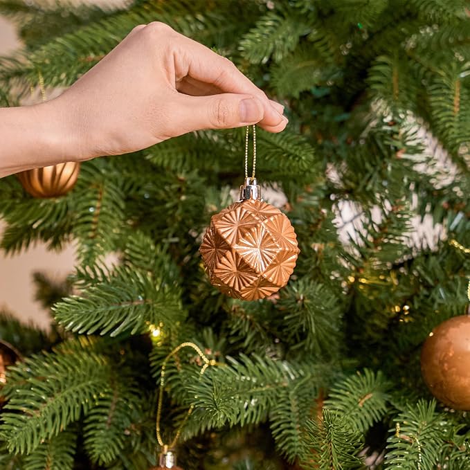 JORNOY Christmas Tree Ornaments Set, 47 Pack Assorted Shatterproof Hanging Balls Decorations, Plastic Bulbs Bulk with Lanyard for Home Holiday Party Decor, 3-Sizes (Caramel)
