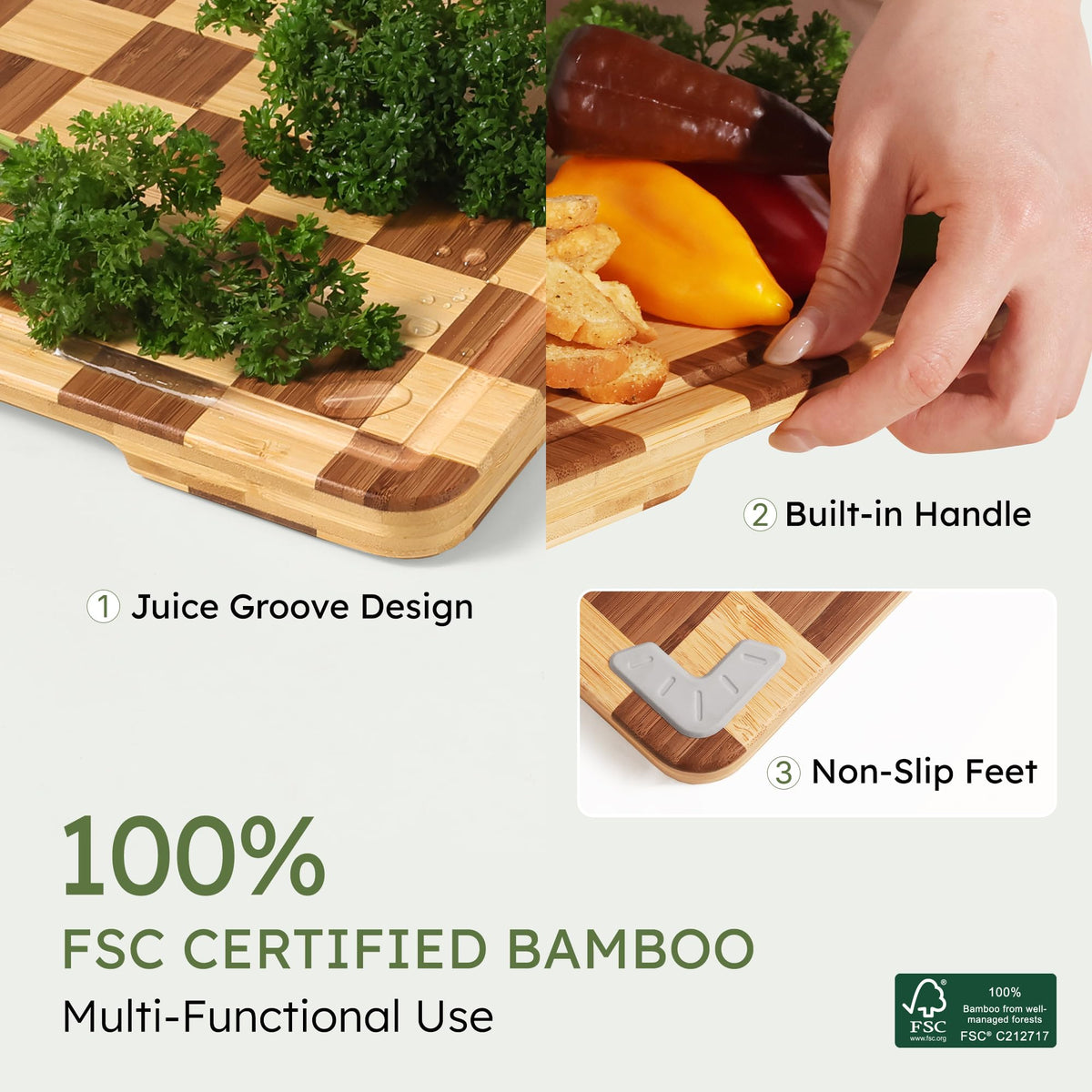 3 Pack Bamboo Cutting Board Set Checkered Wooden Cutting Board for Kitchen Non Toxic Charcuterie Board Serving Non Slip End Grain Wood Chopping Board for Meat Fruit Cheese Kitchen Housewarming Gift