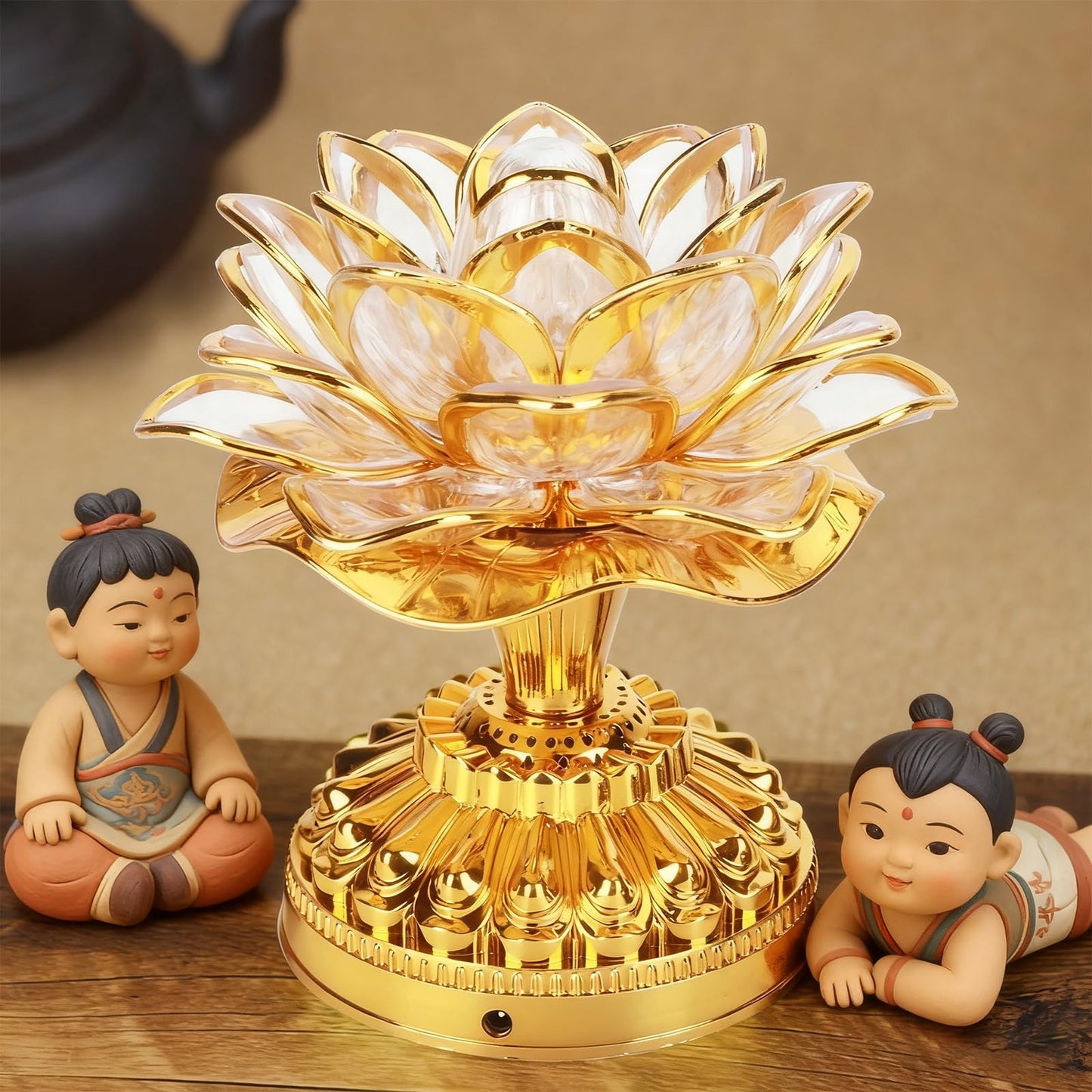 yaogohua 7 Colorful LED Lotus Lamp,5.1x5.1in Lotus Buddhist Lampfor Buddha Occasions, Buddhist Supplies (100-240V) - Golden