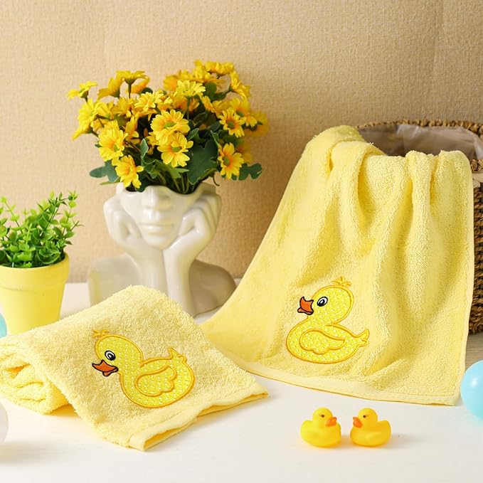 2 Pcs Rubber Ducky Hand Towels Yellow Bathroom Decor 14x29 Inch Embroidered