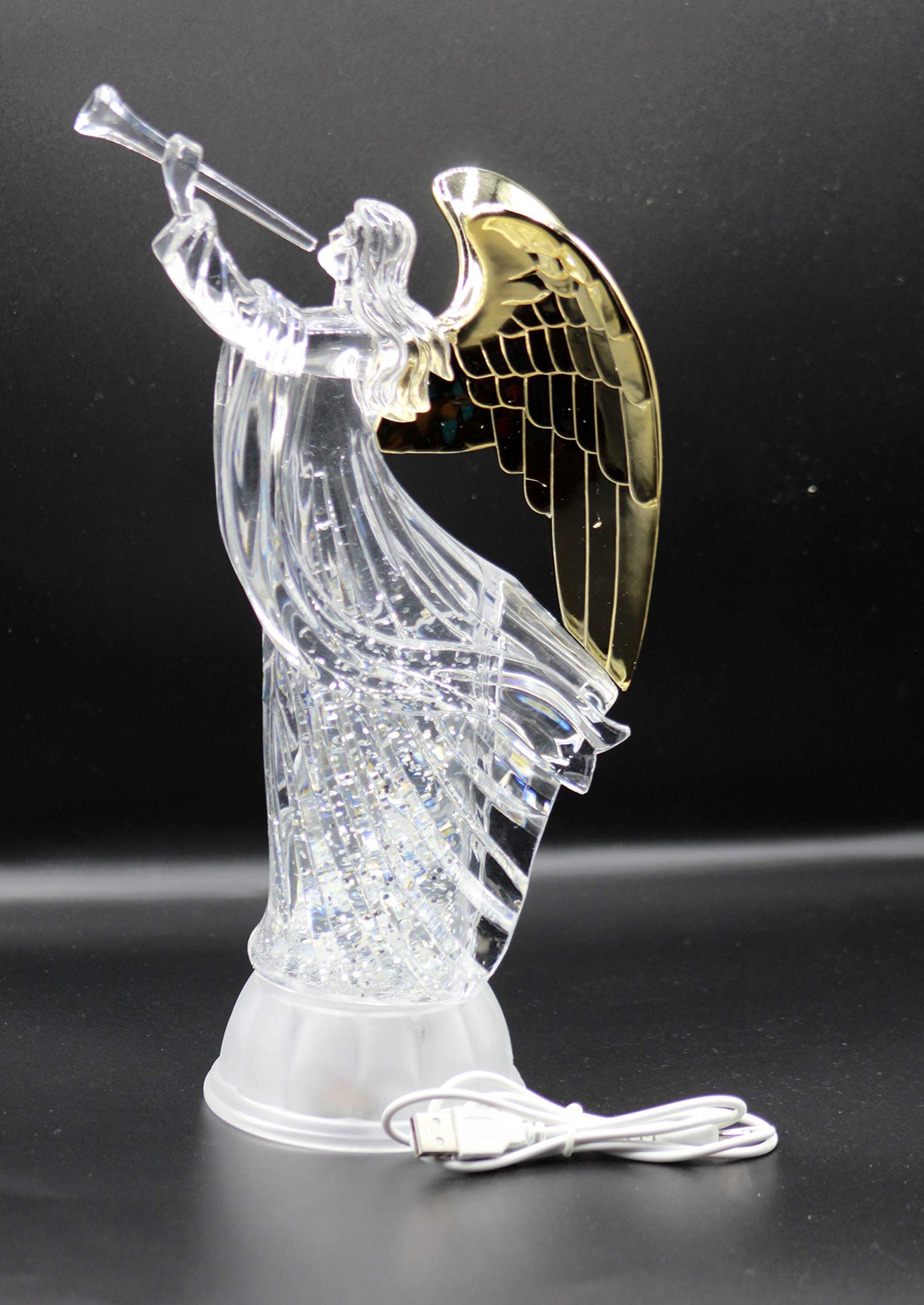 Dalax- Electric-Led Light Up 12'' Angel Trumpet Statue Figurines Home Decorations Gold Angels Wings Statue Christmas Ornaments Snow Globe