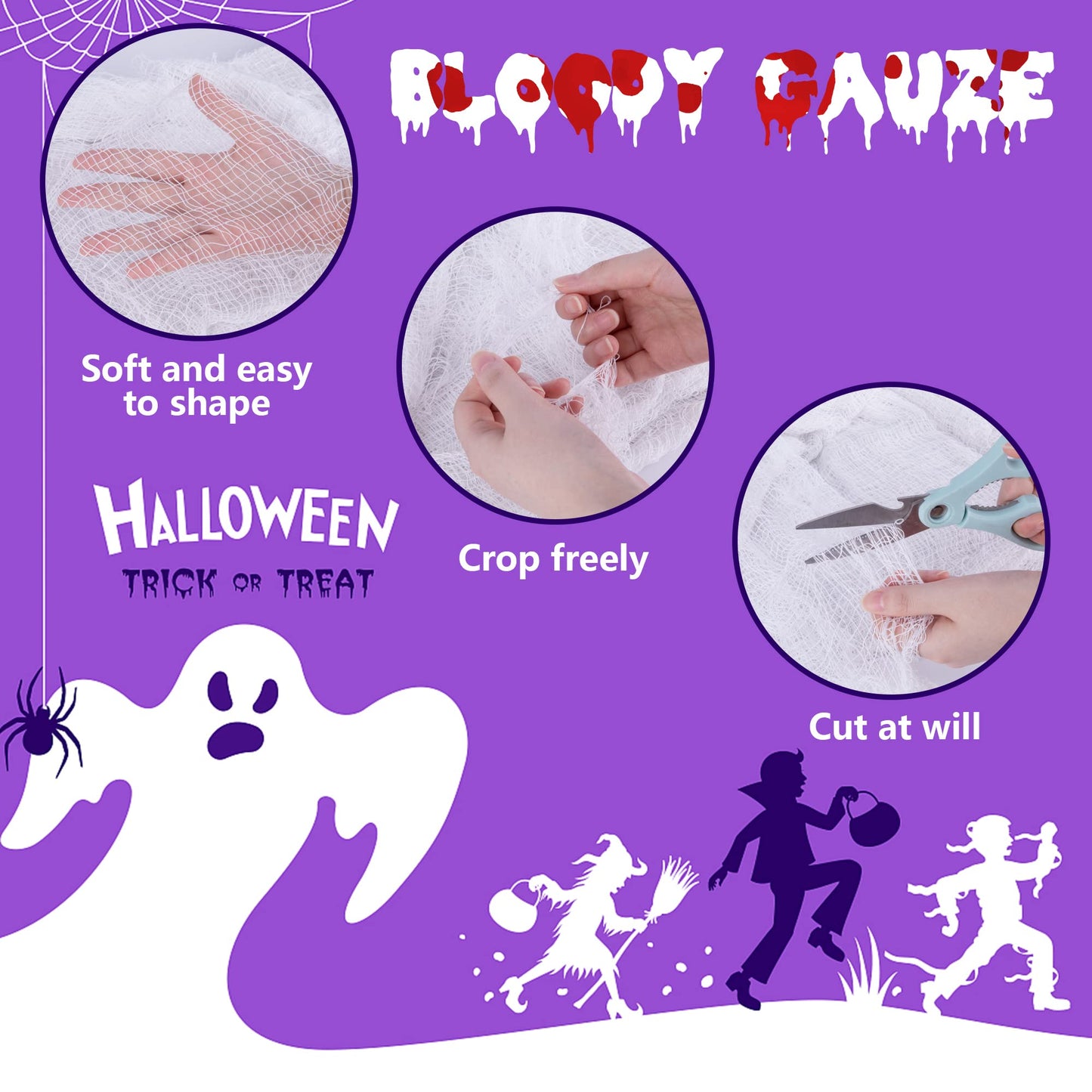 Watayo 196 x 39 Inch Halloween Creepy Cloth, Large White Scary Spooky Cheese Cloth, Windows Entryways Cover Gauze for Halloween Party Outdoor Home Wall Decor Supplies