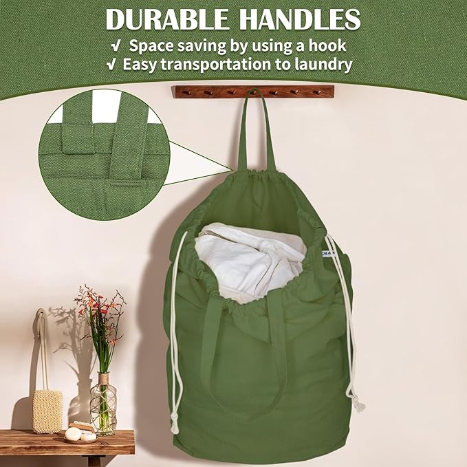 Canvas Laundry Bags with Handles & Square Base 18"Lx18"Wx27.6"H, Extra Large