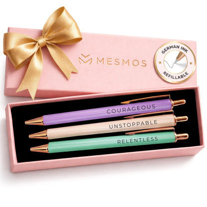 MESMOS 3Pcs Inspirational Pens for Women, German-Ink & 1mm Swiss-Tip, Inspirational Gifts for Women, Motivational Pens for Boss Lady, Congratulations Gifts for Woman, Pen for Servers
