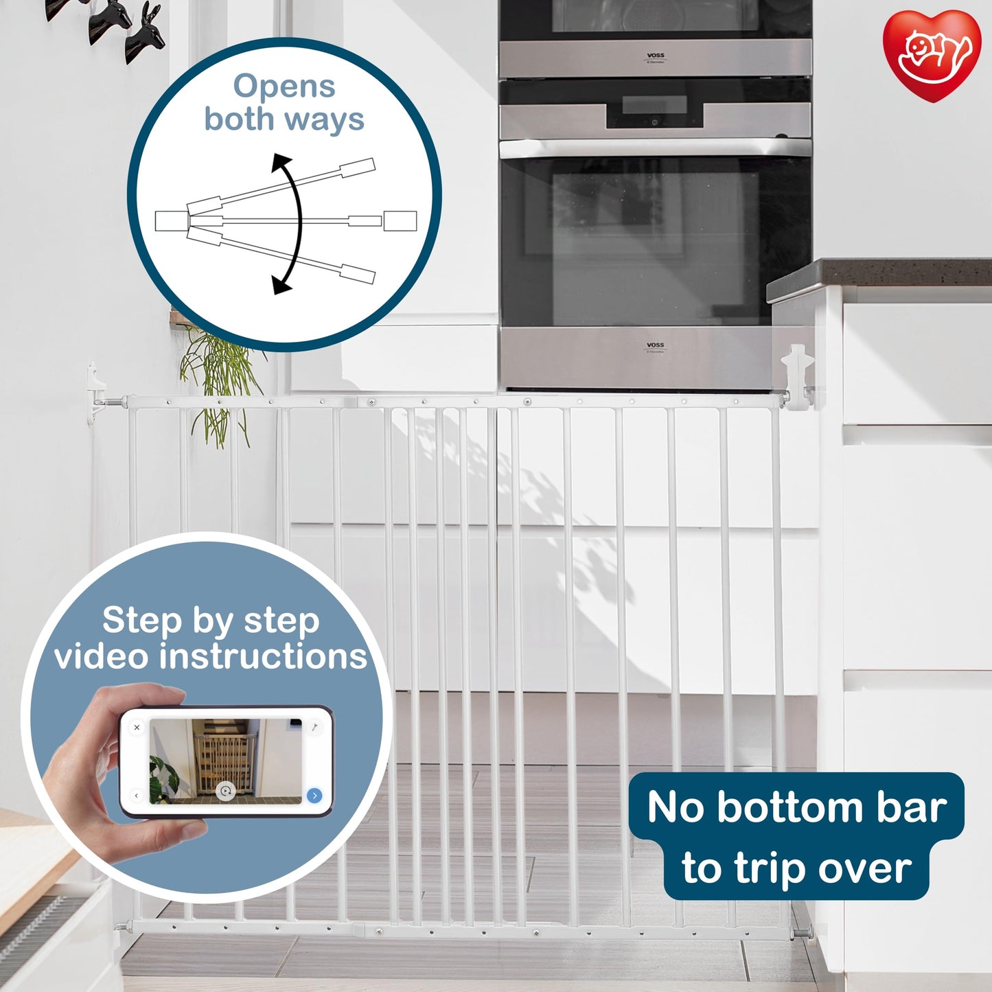 BabyDan MultiDan, 62.5-106.8 cm, Extendable Stair Gate/Baby Gate/Safety Gate, Metal, White, Made in Denmark - (Pet Gate/Dog gate)