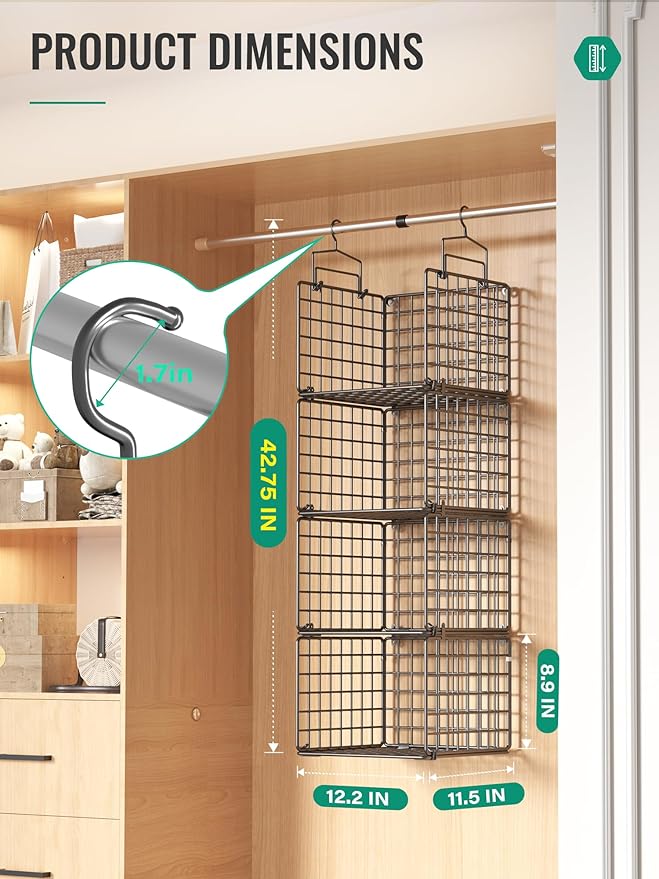 Hanging Closet Organizer, 4 Tier Metal Closet Organizers and Storage