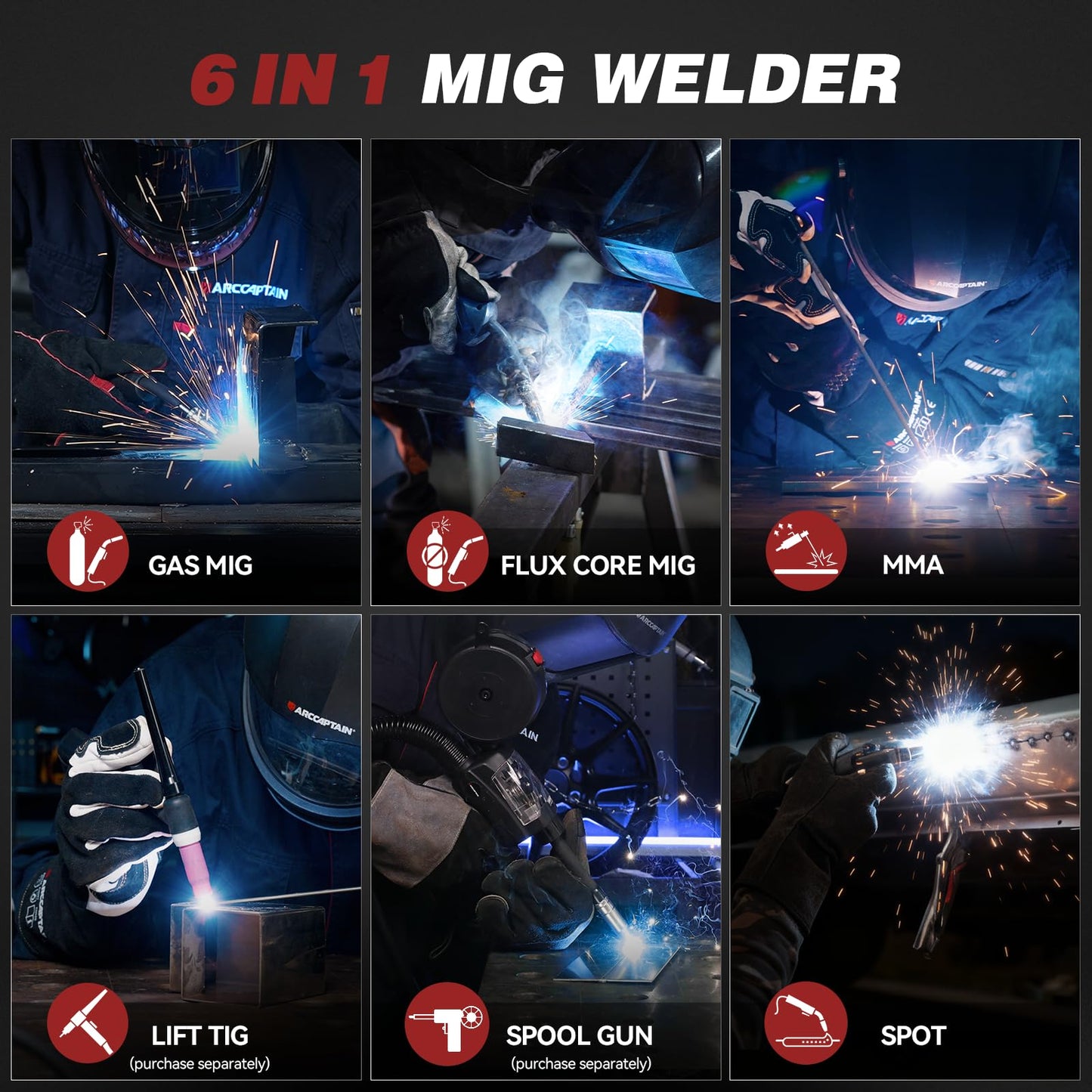ARCCAPTAIN MIG Welder 200A with .035" E71T-GS Flux Core Welding Wire