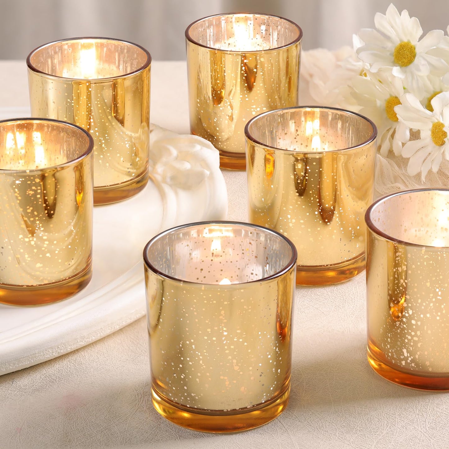 DARJEN Larger Gold Votive Candle Holders Set of 6- Tea Light Candle Holder Glass, Gold Candle Holders for Wedding, Table Centerpiece, Party and Holiday Decorations
