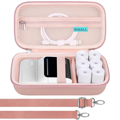 RAIALL Carrying Case for NelkoGlobal M100 Label Maker, NelkoGlobal M100 Inkless Thermal Bluetooth Label Printer Bag, Handheld Barcode Labeler Storage Holder, Pocket Fits Label Paper, Rose Gold