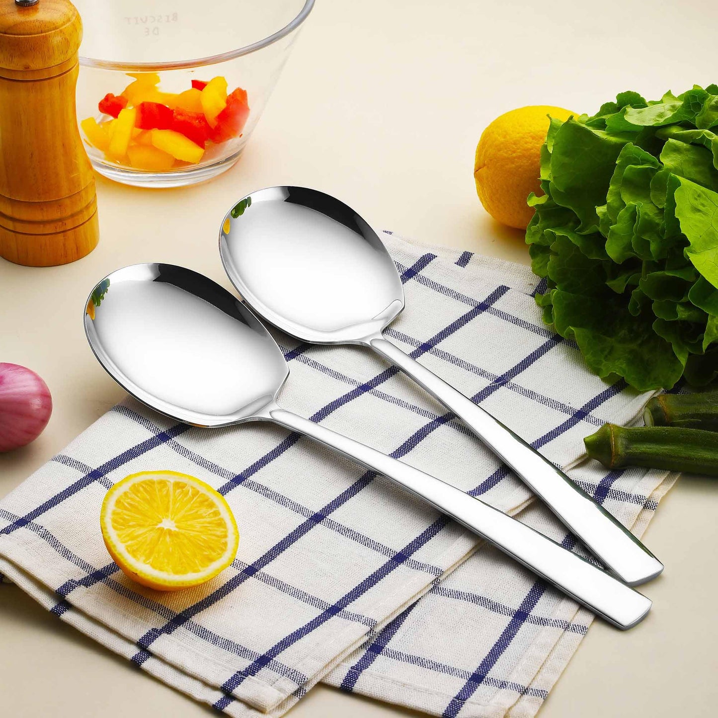 Extra Large Serving Spoons Set of 2-Piece, 11.7-Inch Silver Serving Spoon 18/8 Stainless Steel Serving Utensils for Buffet, Parties, Catering, Banquet - Dishwasher Safe (2-Pack, Silver)