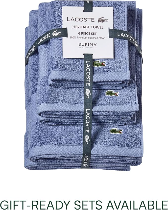 Lacoste Heritage 100% Supima Cotton Bath Towel, Light Denim, Premium Super Soft