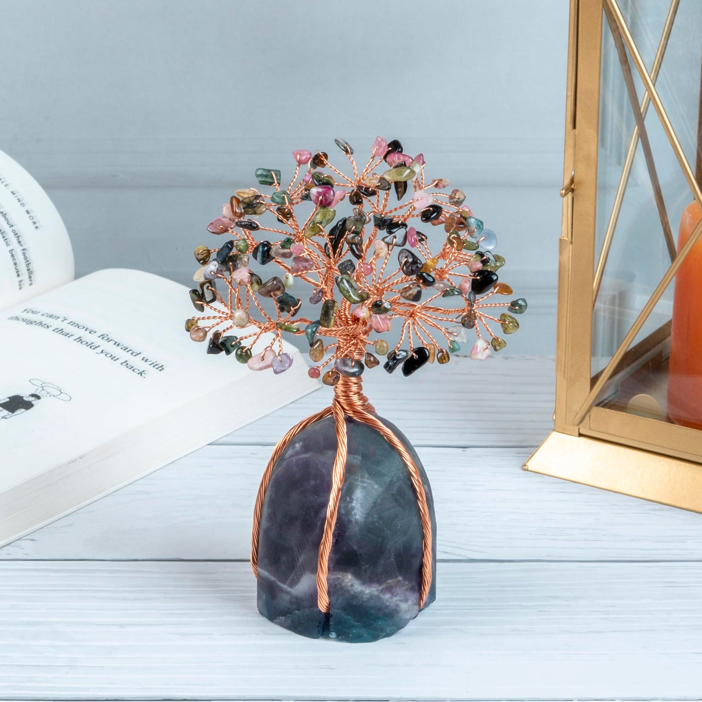Crocon® Multi Tourmaline Crystals Tree with Fluorite Rough Base, Birthday Gifts for Women & Men, Room Decor, Healing Crystals Spiritual Gift, House Warming Gifts New Home, Birthday Gift - Mom Sister