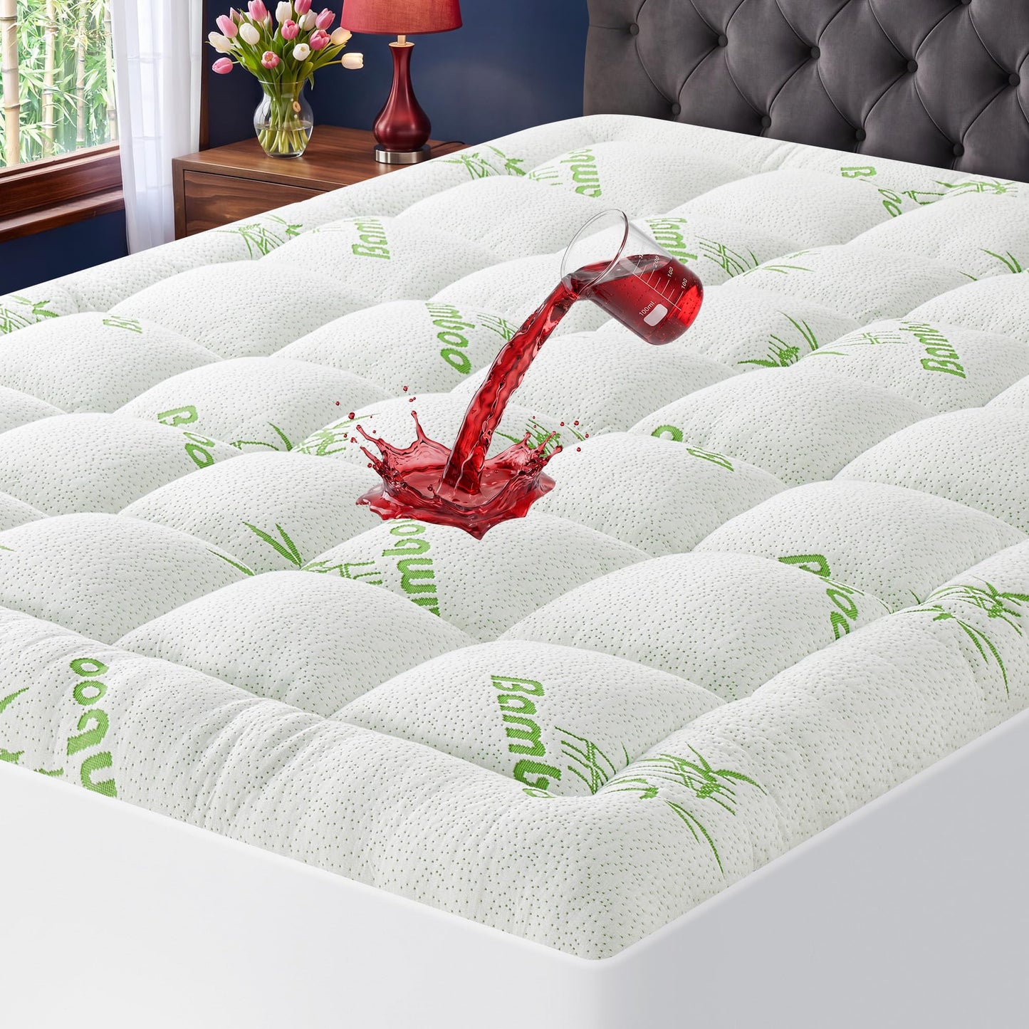 Waterproof Full Size Mattress Topper Viscose Derived from Bamboo,Extra Thick Mattress Pad for Back Pain, Cooling Mattress Topper with Deep Pocket 8"-21",Green,Full