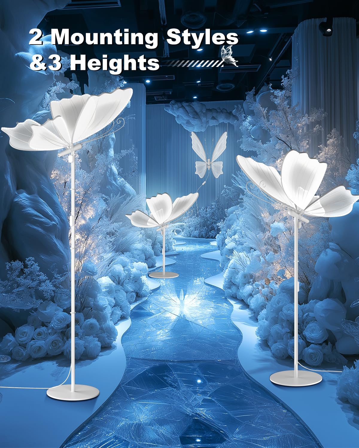 DENGALA Butterfly Floor Lamp - 6000K LED Butterfly Light - Creative Wedding Decorations - Hanging Ceiling Light - White