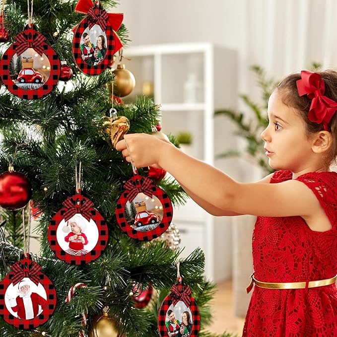 Blulu 24 Pcs Christmas Photo Ornament 2025 Baby First Christmas Pictures Frame Bulk Hanging Picture Frames Wooden for Xmas Tree Baby Gifts Keepsake