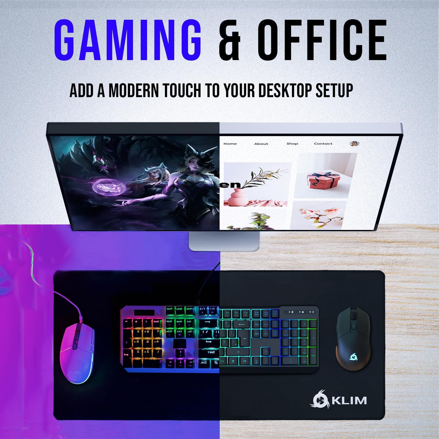 KLIM Mousepad XXL - Extended Surface - Extra Large Gaming Mousepad Mat - Non-Slip Rubber Base - High Precision Textured Surface - 900 x 400 x 4 mm - Black