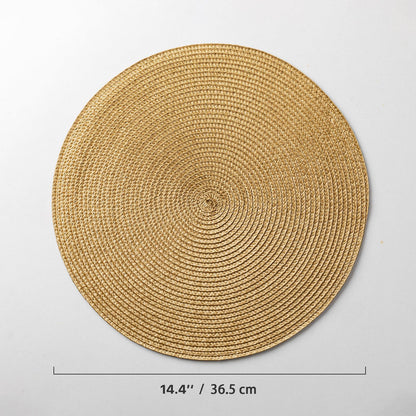 Baroyal Round Placemats Set of 8 Plastic Woven Placemats Washable Wipeable Table Mats for Dining Table Heat Resistant Non-Slip Circle Place Mats (Tan)