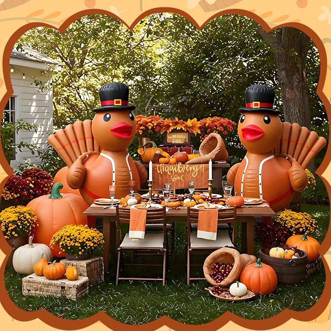 Hungdao 1 Pcs 4 Feet PVC Thanksgiving Inflatables Turkey Duck, Giant Thanksgiving Duck with Turkey Tail, Huge Blow up Rubber Decorations for Outdoor Indoor Lawn Pool Float Yard Fall Party Supplies