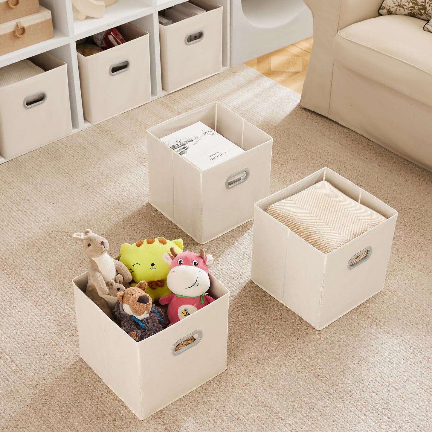 MAX Houser 6 Pack Foldable Fabric Storage Bins with Handles - Ideal for Closet Organization, Bedroom （Beige,12"x12"x12"）