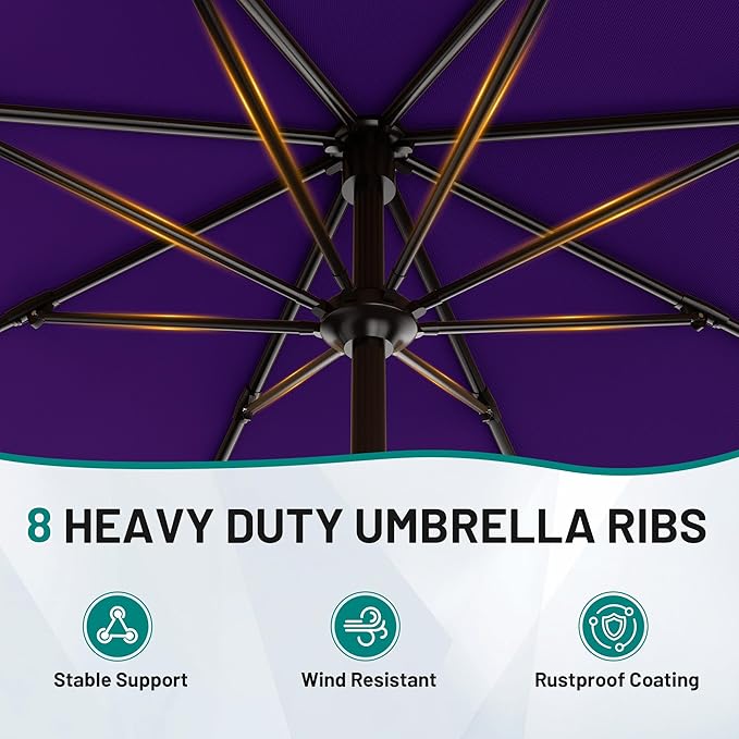 AreShark 9 FT Patio Umbrella for Outdoor, Outdoor Table Umbrella with Push Button Tilt and Crank, Outdoor Patio Umbrellas with 8 Sturdy Ribs for Market, Garden, Pool (Dark Purple)