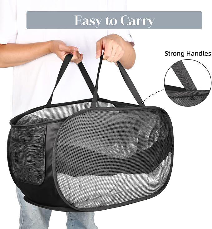 Durable Collapsible Laundry Baskets, Mesh Pop Up Laundry Hamper