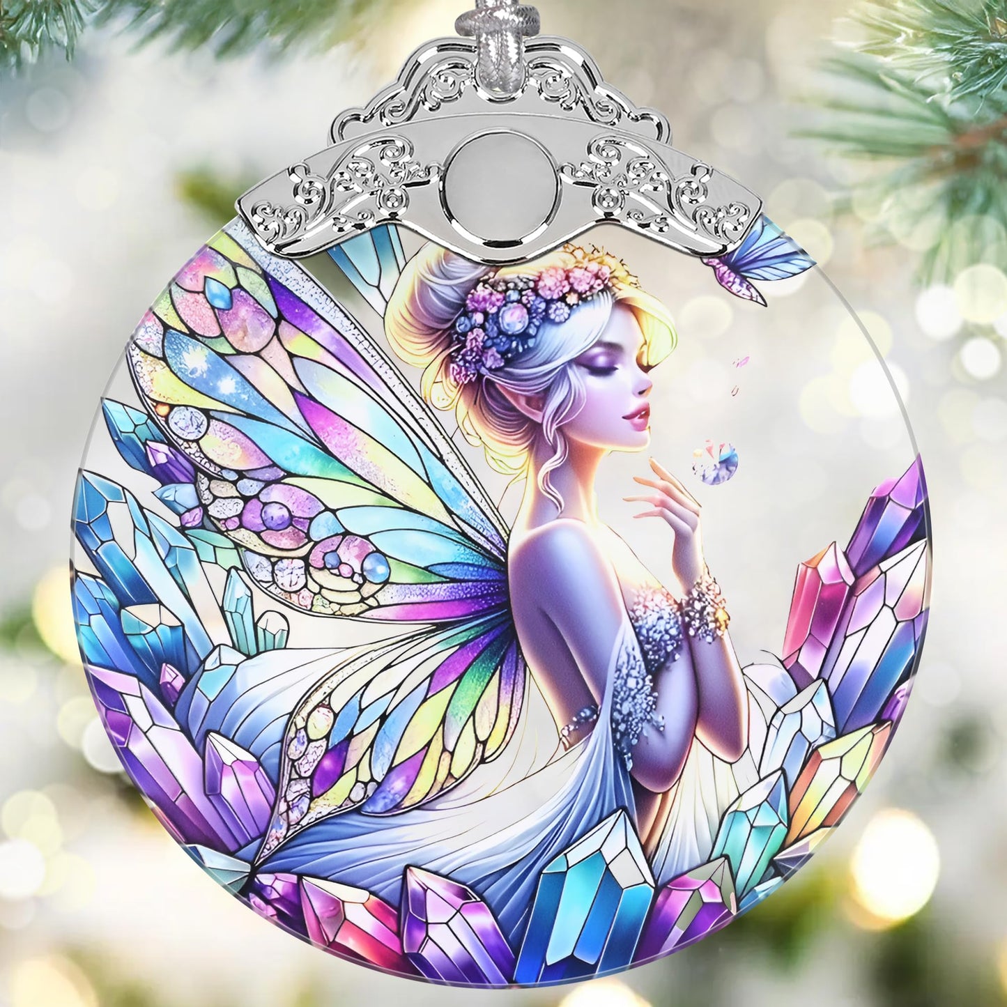 Jocidea Enchanting Fairy Christmas Ornament - Stained Glass Hanging Decor for Tree - Gift for Friends, Sisters