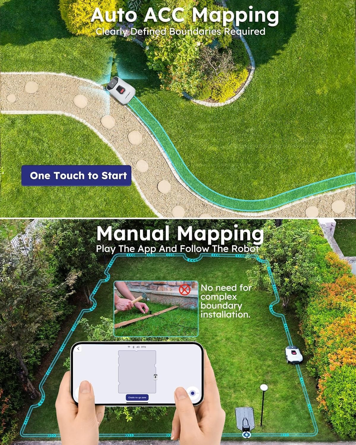 ANTHBOT Robot Lawn Mower Full Band RTK+4-Eye Vision with 4G Robotic Lawnmower, Automatic Mapping, 20 Multi-Zone Management, Accurate Obstacle Avoidance, Intelligent Path Planning, 0.22 Acre