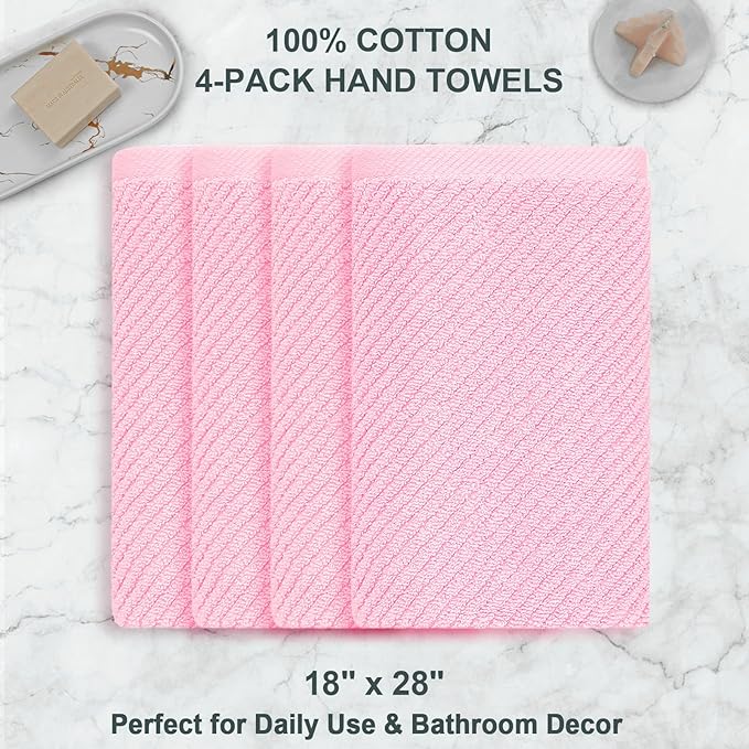 VOOVA & MOVAS Pink Bathroom Hand Towels Set of 4, Large 18" x 28"