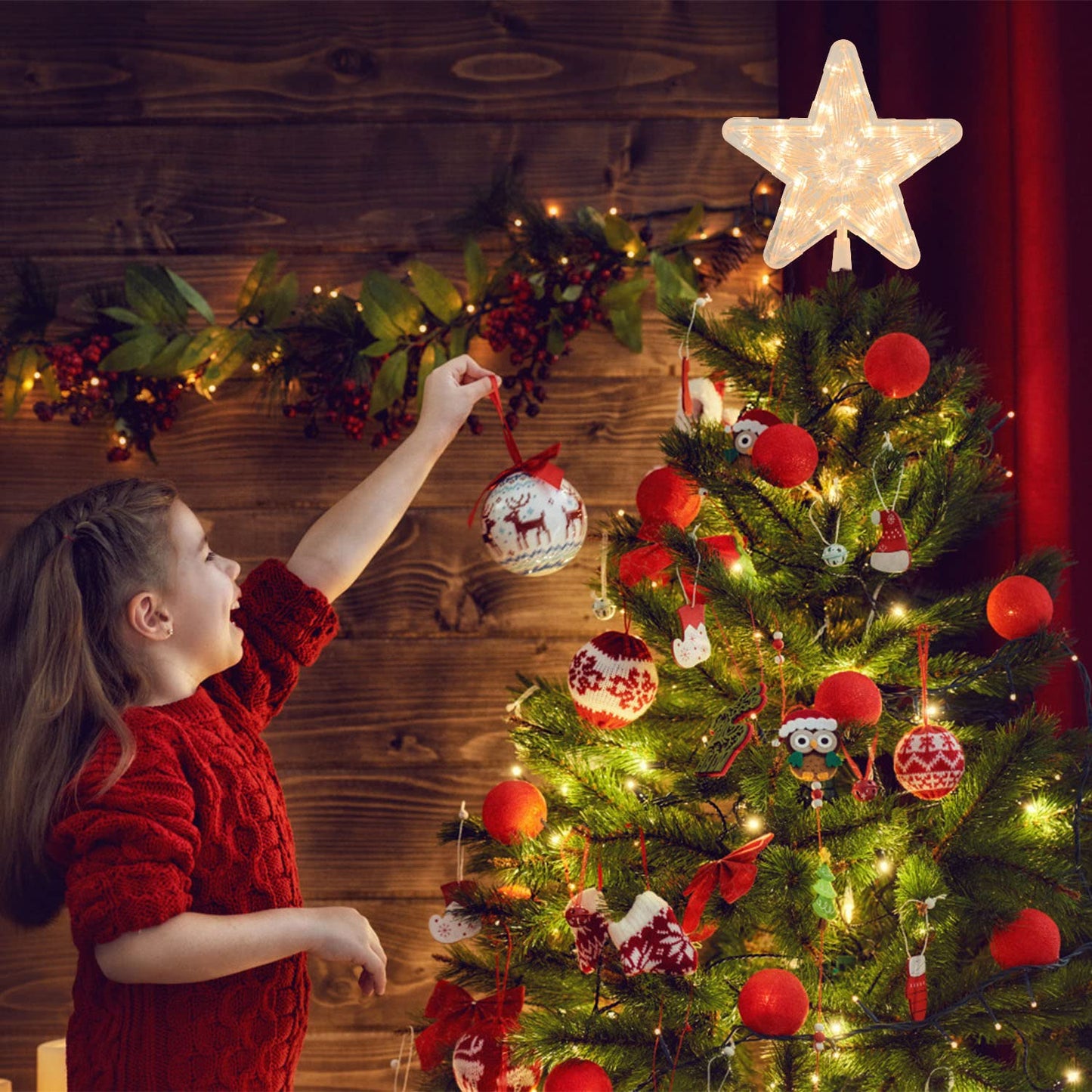 DERAYEE Christmas Star Tree Topper Lighted, Xmas Tree Topper with Lights Light Up Star Topper for Christmas Tree Decorations Battery Operated 9 Inch