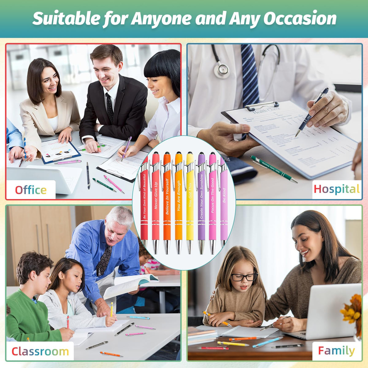 LUAVIARU 40 Piece Inspirational Pens Kit with Stylus Tip & Sayings – 20 Motivational Pen + 20 Individual Bags – Uplifting Quote & Positive Ideas – For Teachers, Office, School, Meetings, Team Events