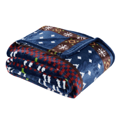 Home Soft Things Christmas Collection Flannel Fleece Blanket, Queen, Blue Christmas Deer, 90" x 90", Winter Warm Cozy Throw Blanket for Bed Home Décor