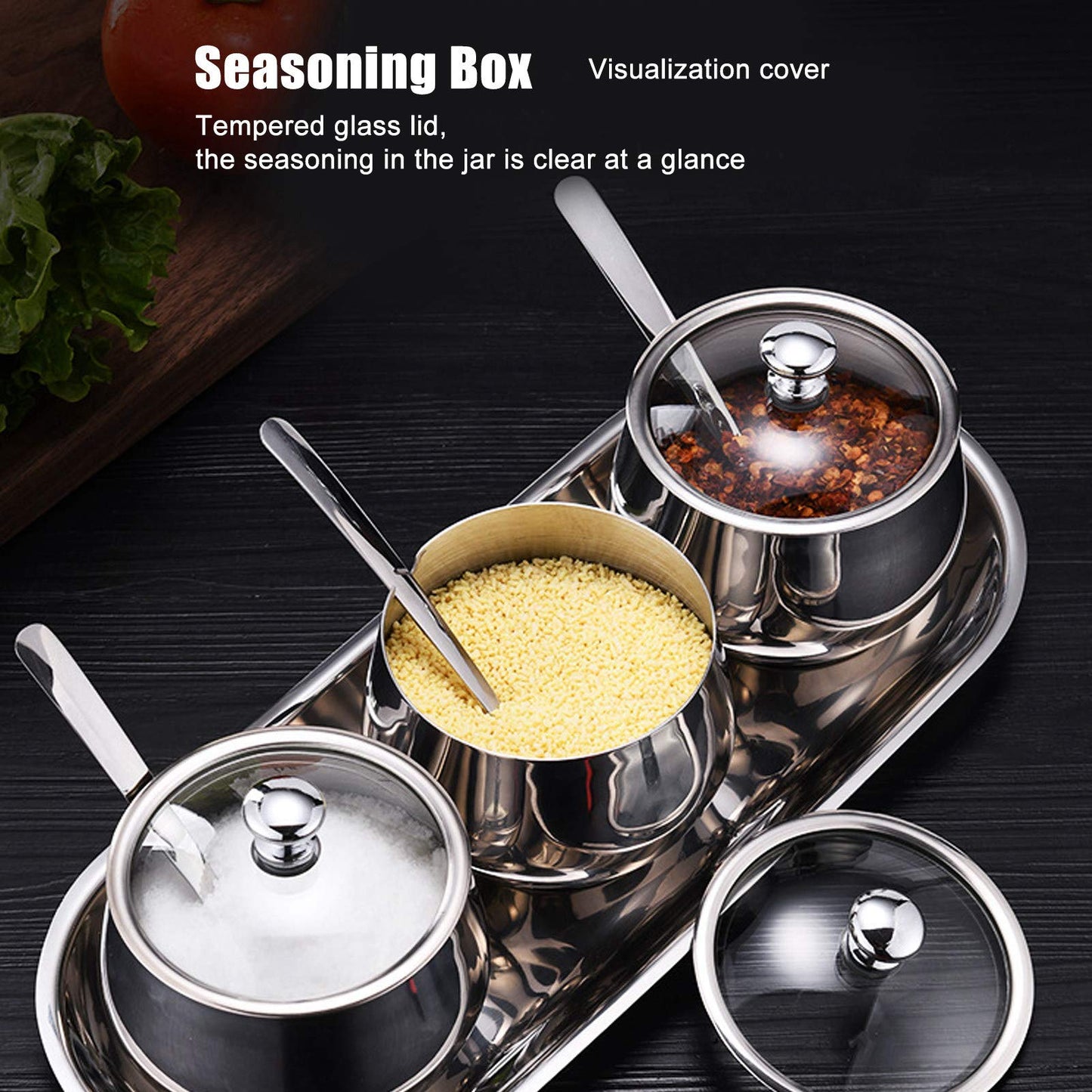 LIZEALUCKY Seasoning Box, Spice jar for Seasoning Rack, Condiment Bottle for Storage Container, 304 Stainless Steel jar with lid and Spoon