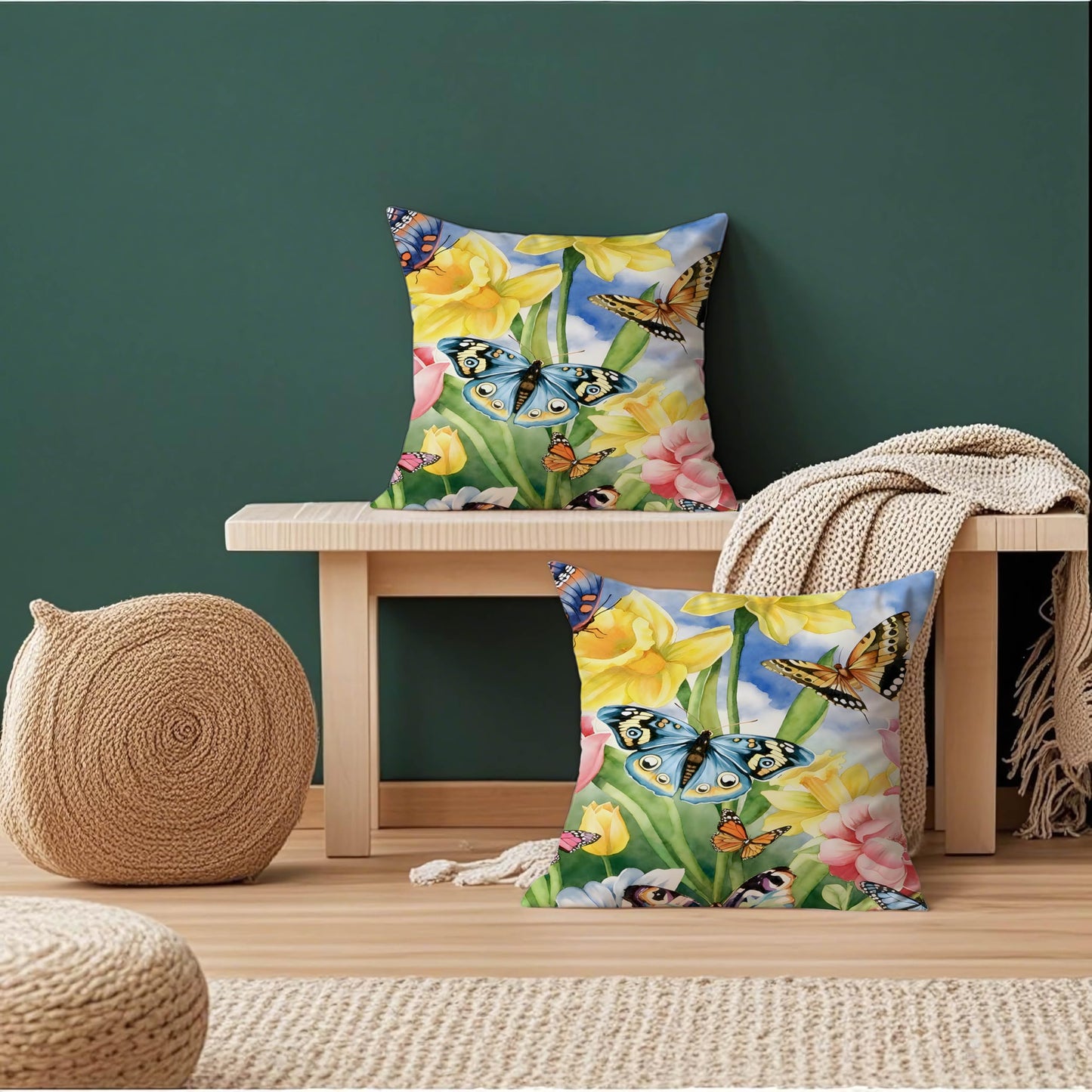 mellicoma Waterproof Outdoor Pillow Covers 18x18 Pack of 2 Watercolor Butterflies and Flowers Throw Spring Outdoor Pillows for Garden Funiture Patio Home