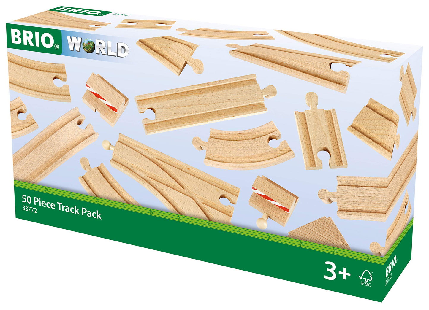 BRIO World 50 Piece Train Track Pack for Kids Age 3 Years Up - Wooden Railway Accessories and Add Ons